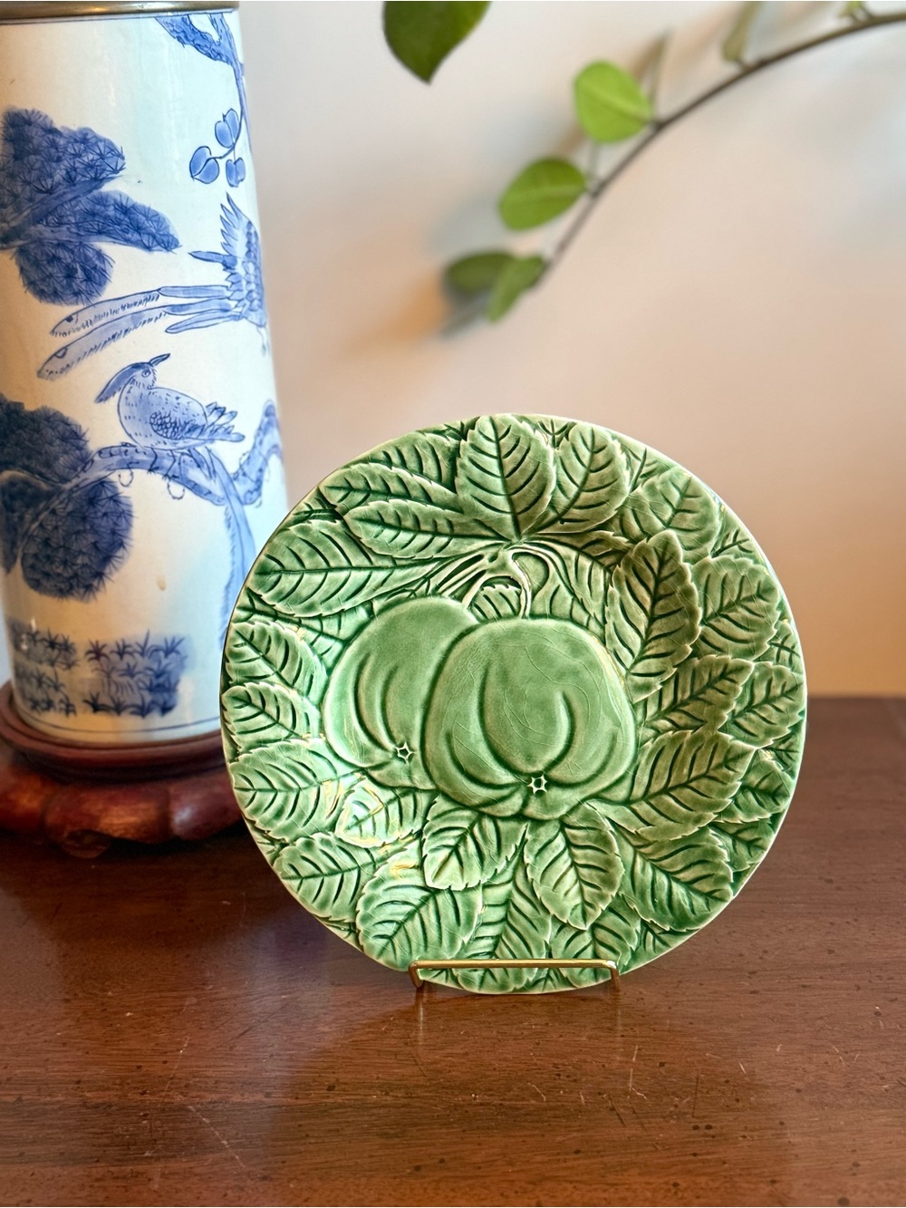 Bordallo Pinheiro majolica apple and leaf salad plate.